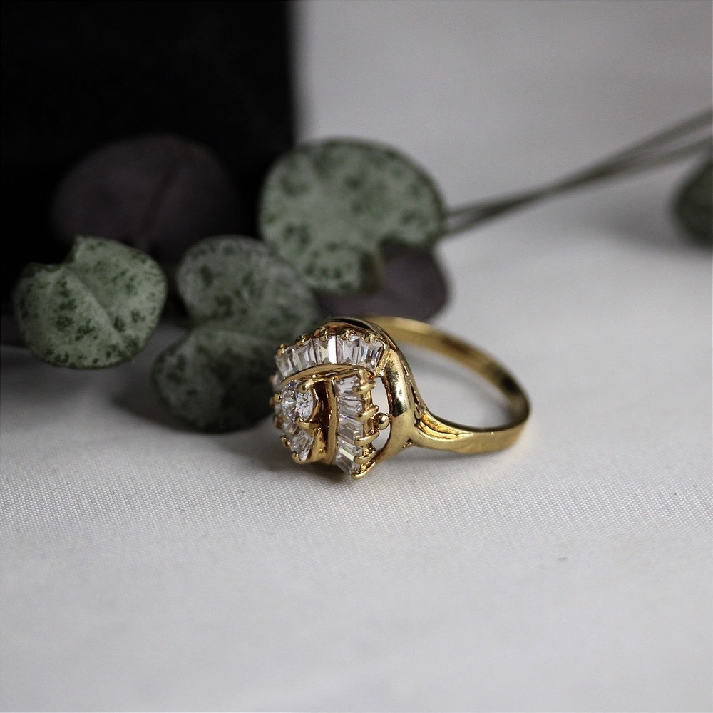 14k Gold Plated Sterling Silver Baguette Swirl Cluster Ring Size 9 925